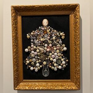 Handmade beaded Christmas tree in ornate gold wood frame